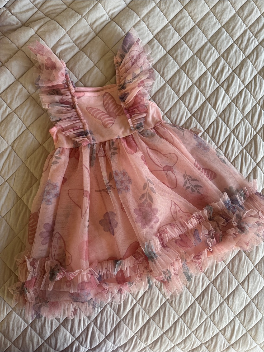 Disney Jr. Pink Floral Tulle Ruffle Kids Dress
